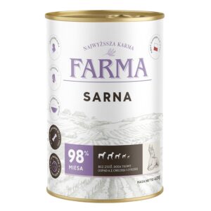 Karma dla psa FARMA sarna 400g puszka– pełnowartościowy posiłek z mięsem z dziczyzny