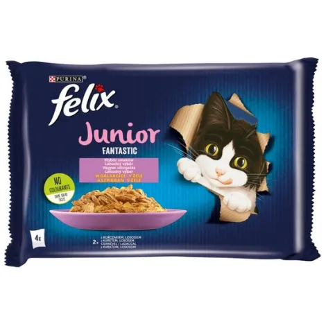 Karma dla kota FELIX junior kurczak łosoś 4x85g
