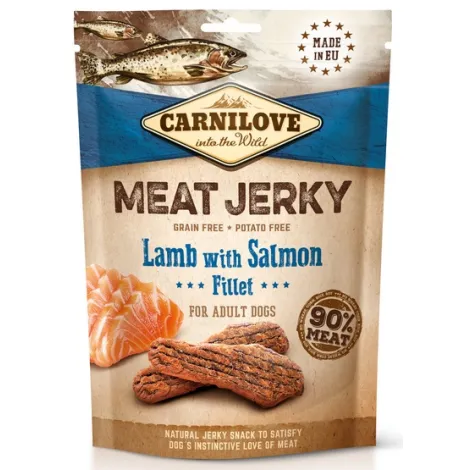 Przysmaki dla psa CARNILOVE 100g jerky jagnięcina filet z łososia– naturalne, suszone mięso dla psa.