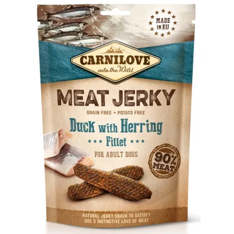 Przysmaki dla psa CARNILOVE 100g jerky kaczka filet ze śledzia- naturalne, suszone mięso dla psa.