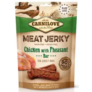 Przysmaki dla psa CARNILOVE 100g jerky kurczak bażant– naturalne, suszone mięso drobiowe dla psa.