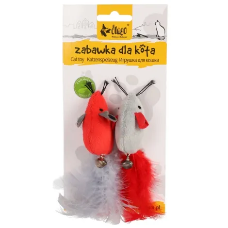 Zabawka dla kota DINGO love myszki z piórami 2 szt