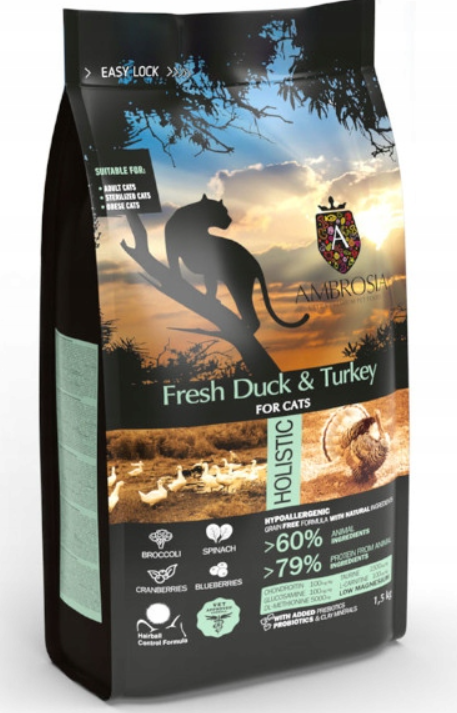 Karma dla kota AMBROSIA świeża kaczka indyk 1.5kg Karma dla kota AMBROSIA świeża kaczka indyk 1.5kg