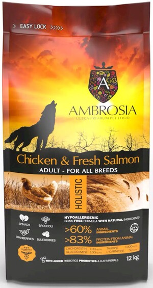 Karma dla psa AMBROSIA Kurczak i Świeży Łosoś 2kg Karma dla psa AMBROSIA Kurczak i Świeży Łosoś 2kg