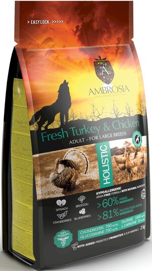 Karma dla psa AMBROSIA Large Breed Świeży Indyk i Kurczak 12kg Karma dla psa AMBROSIA Large Breed Świeży Indyk i Kurczak 12kg