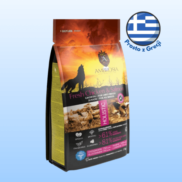 Karma dla psa AMBROSIA Puppy Large Breed Świeży Kurczak i Łosoś 2kg