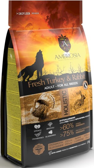 Karma dla psa AMBROSIA Sensitive Świeży Indyk i Królik 12kg Karma dla psa AMBROSIA Sensitive Świeży Indyk i Królik 12kg