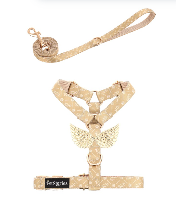 Komplet PETSORIES smycz szelki sygn beżowy