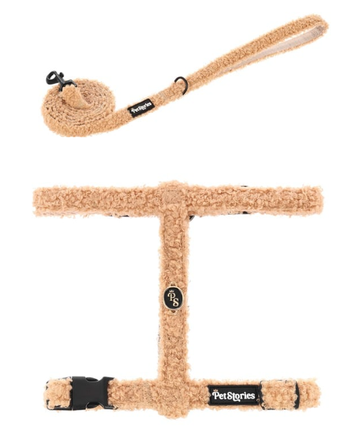 Komplet PETSORIES smycz szelki teddy beżowe