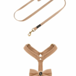 Komplet PETSORIES smycz szelki velvet bow beżowy