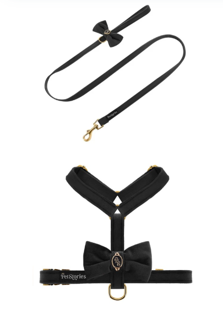 Komplet PETSORIES smycz szelki velvet bow czarny