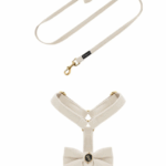 Komplet PETSORIES smycz szelki velvet bow kremowy