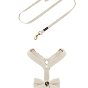 Komplet PETSORIES smycz szelki velvet bow kremowy