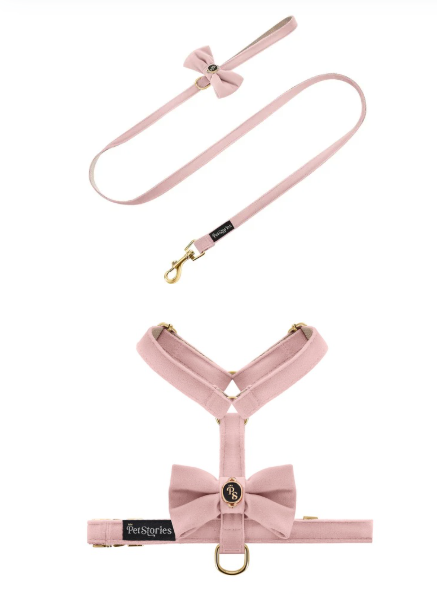 Komplet PETSORIES smycz szelki velvet bow różowy
