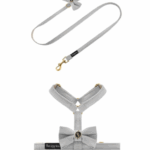 Komplet PETSORIES smycz szelki velvet bow szary