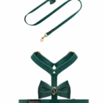Komplet PETSORIES smycz szelki velvet bow zielony