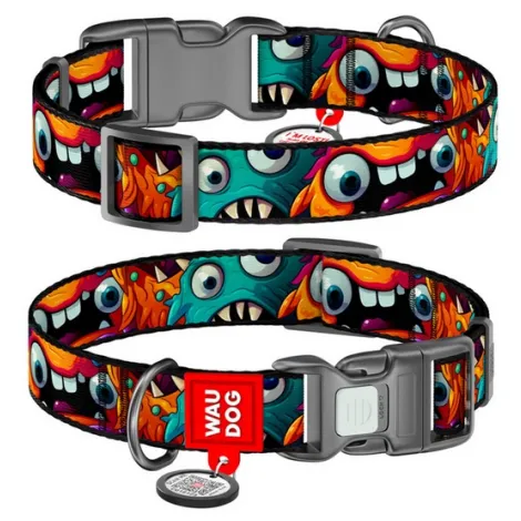 Obroża dla psa COLLAR z QR-paszportem wzór zębate potwory L Obroża dla psa COLLAR z QR-paszportem wzór zębate potwory L