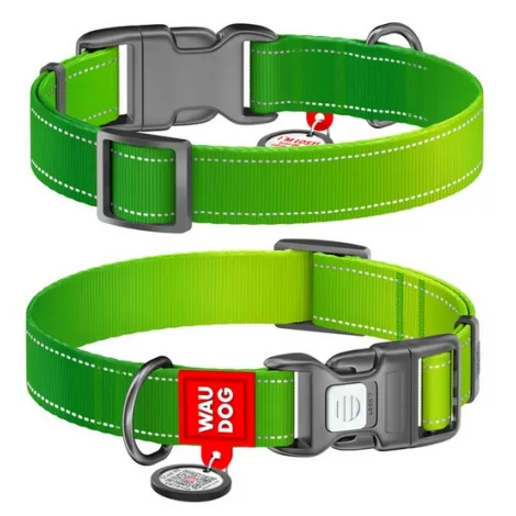 Obroża odblaskowa dla psa COLLAR z QR-paszportem M jasnozielona