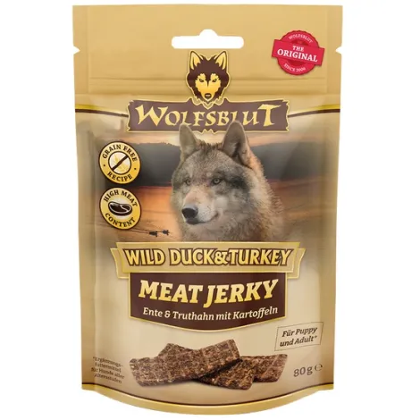 Przysmaki dla psa WOLFSBLUT Meat Jerky kaczka indyk 80g