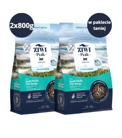 Karma dla kota ZIWI PEAK Steam&Dried Dzikie Ryby z Południowego Pacyfiku 2x800g Karma dla kota ZIWI PEAK Steam&Dried Dzikie Ryby z Południowego Pacyfiku 2x800g