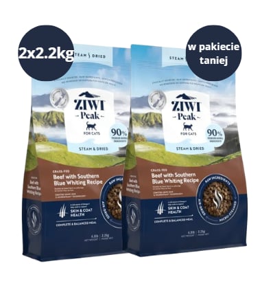 Karma dla kota ZIWI PEAK Steam&Dried Wołowina z Błękitkiem Południowym 2x2.2kg