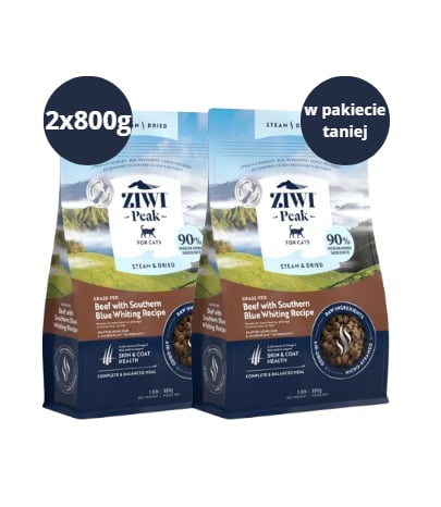 Karma dla kota ZIWI PEAK Steam&Dried Wołowina z Błękitkiem Południowym 2x800g
