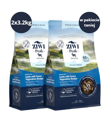 Karma dla psa ZIWI PEAK Steam&Dried Jagnięcina z Zielonymi Warzywami 2x3.2kg