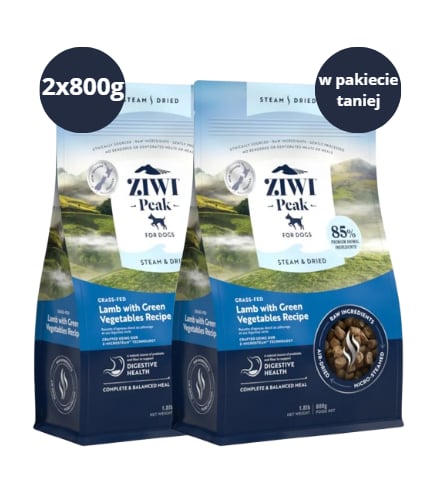 Karma dla psa ZIWI PEAK Steam&Dried Jagnięcina z Zielonymi Warzywami 2x800g