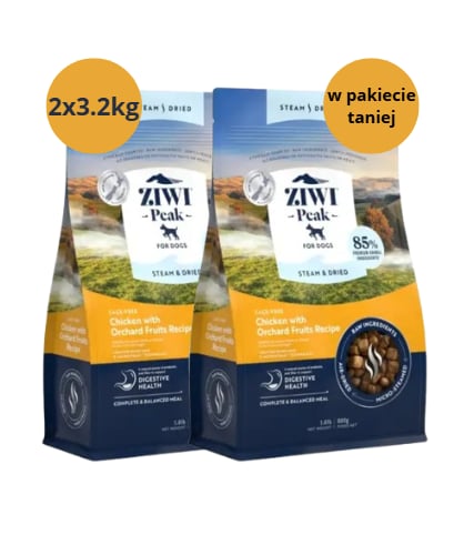 Karma dla psa ZIWI PEAK Steam&Dried Kurczak z Owocami 2x3.2kg