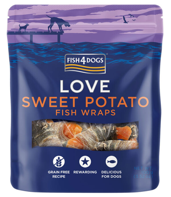Przysmaki dla psa FISH4DOGS love słodki ziemniak ryba 100g