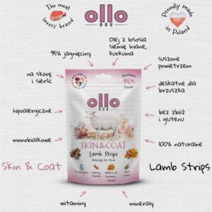 Przysmaki dla psa OLLO Air Dried Skin & Coat Strips jagnięcina 80g