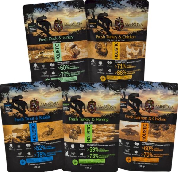Zestaw próbek karmy dla kota AMBROSIA 5 x 100g