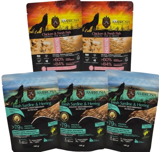 Zestaw próbek karmy dla psa puppy AMBROSIA 5 x 100g