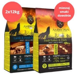 Zestaw karmy dla psa AMBROSIA 2 x 12 kg - różne smaki