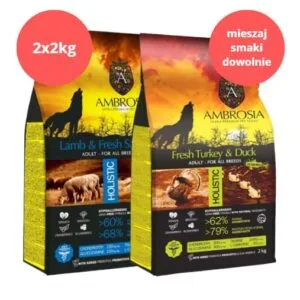 Zestaw karmy dla psa AMBROSIA 2 x 2 kg - różne smaki
