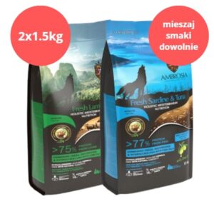 Zestaw karmy dla psa AMBROSIA Mediterranean 2 x 1.5 kg - różne smaki