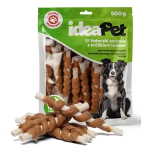 Przysmaki dla psa IDEAPET pałeczki wołowe z królikiem twister 500g