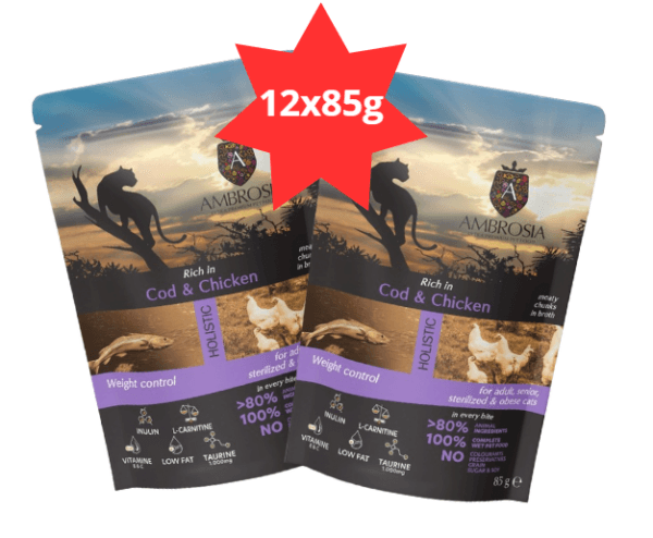 Karma dla kota AMBROSIA Wet dorsz kurczak saszetka 12x85g