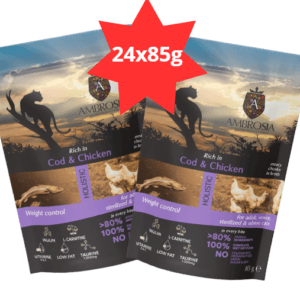 Karma dla kota AMBROSIA Wet dorsz kurczak saszetka 24x85g
