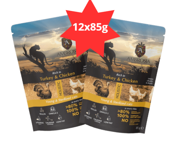 Karma dla kota AMBROSIA Wet indyk kurczak saszetka 12x85g