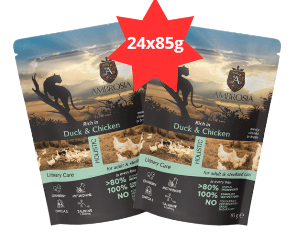 Karma dla kota AMBROSIA Wet kaczka kurczak saszetka 24x85g