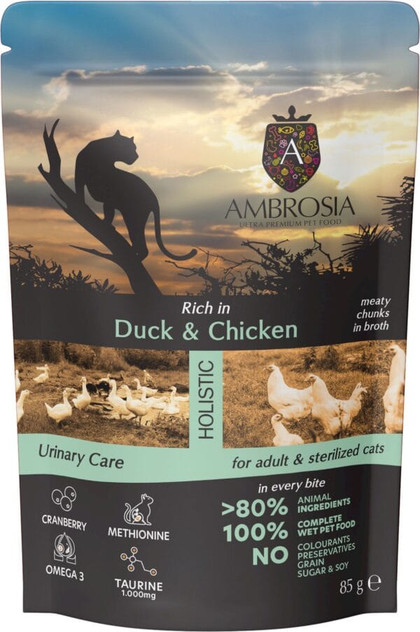 Karma dla kota AMBROSIA Wet kaczka kurczak saszetka 85g