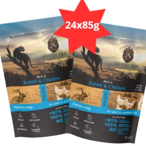 Karma dla kota AMBROSIA Wet królik kurczak saszetka 24x85g