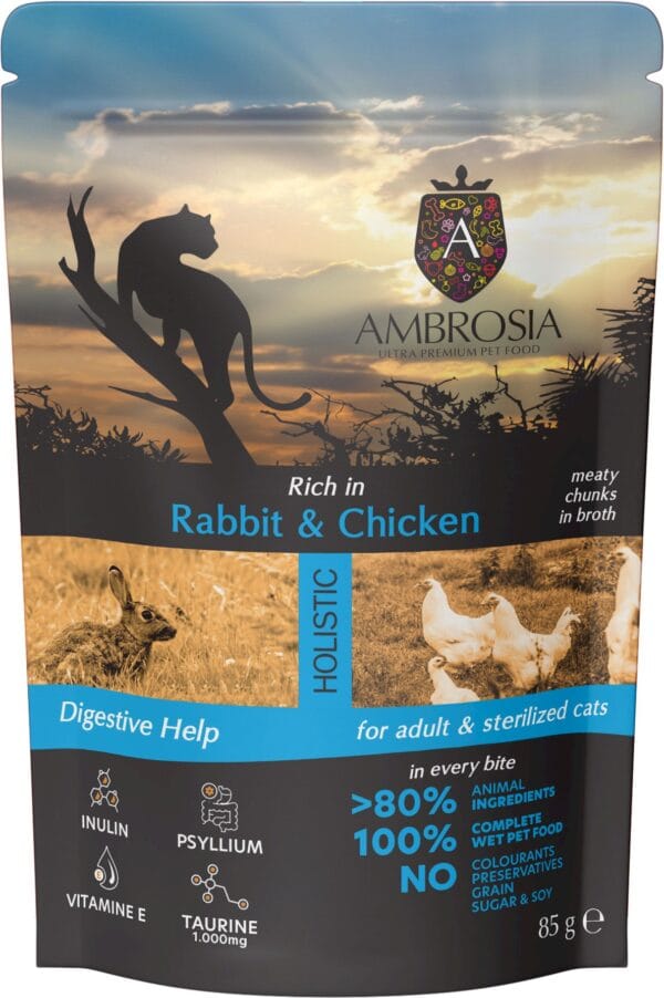 Karma dla kota AMBROSIA Wet królik kurczak saszetka 85g