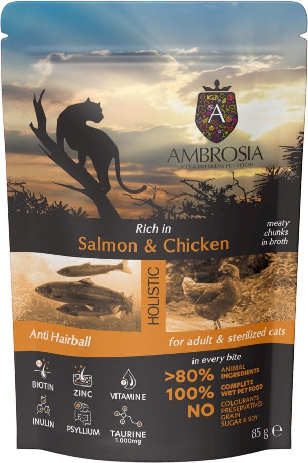 Karma dla kota AMBROSIA Wet łosoś kurczak saszetka 85g
