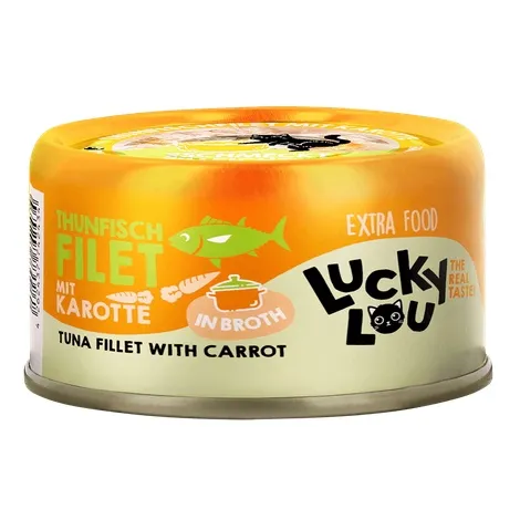 Karma dla kota LUCKY LOU Extrafood tuńczyk marchew w bulionie puszka 70g
