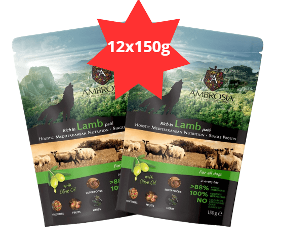 Karma dla psa AMBROSIA Wet Mediterranean jagnięcina 12x150g