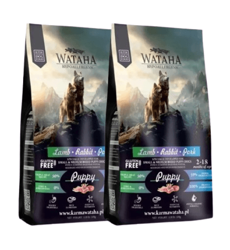 Karma dla psa WATAHA hypoallergenic puppy M/L jagnięcina wołowina królik ryż 2x6kg
