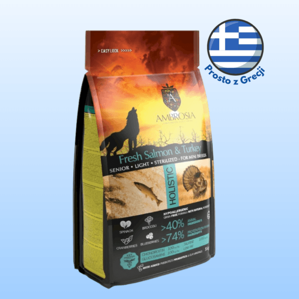 Karma dla psa AMBROSIA Mini Senior Świeży Łosoś i Indyk 1.5kg