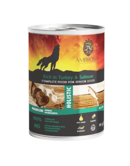 Karma dla psa AMBROSIA senior pasztet indyk łosoś gruszka 395g